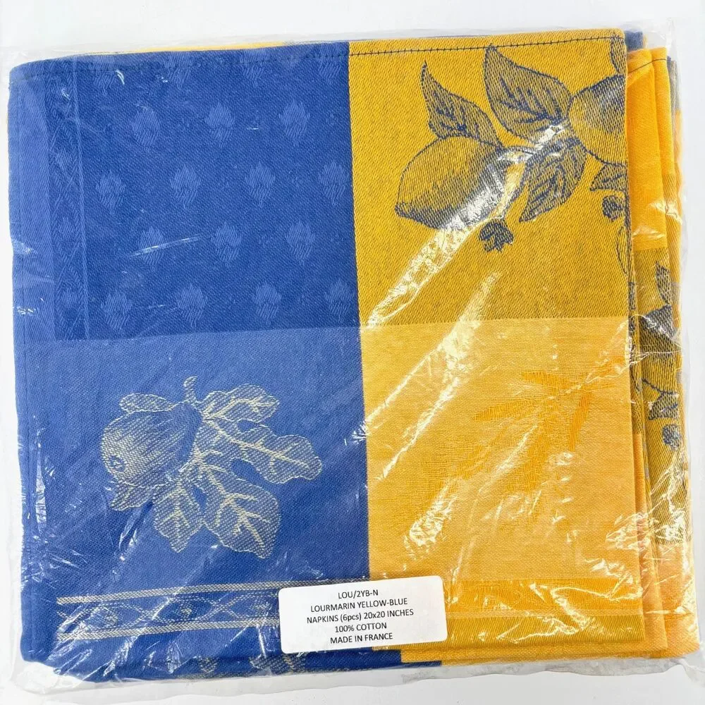 La Maisonnette Lourmarin 6 Napkins Made In France Yellow-Blue Cotton 20x 20